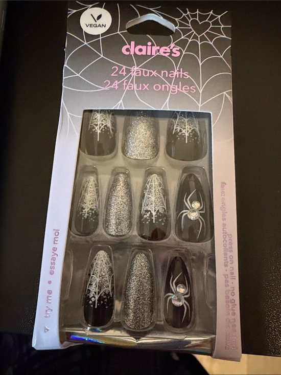 Claire's Other - Claire's Black & Silver Spider Web Press-On Nails - 24 Count